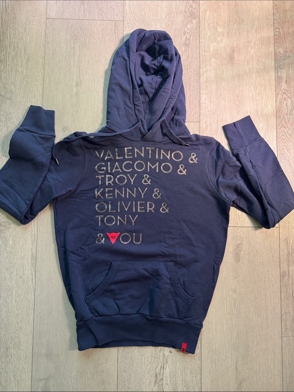 Dainese Navy Graphic Hoodie With Names And Red Accent